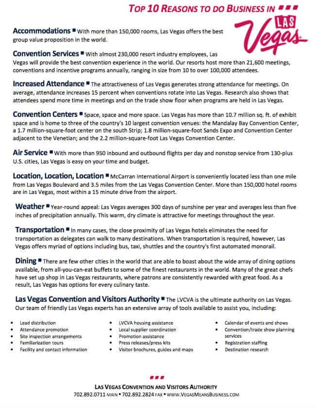 TOP 10 REASONS TO DO BUSINESS IN Las VEgas