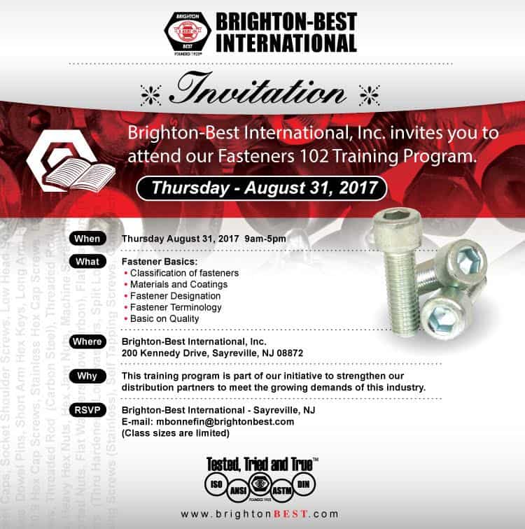 Brighton-Best Invites You to Attend Their Fasteners 102 Training Seminars